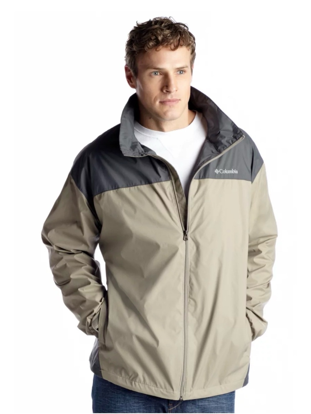 Columbia Men's Khaki and Charcoal Packable Rain Jacket